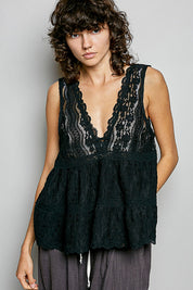 POL Deep V-Neck Scalloped Lace Sleeveless Top on Simply Obsessed