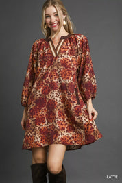 UMGEE Animal Print Boho Tunic Dress with Contrast Trim Detail on Simply Obsessed