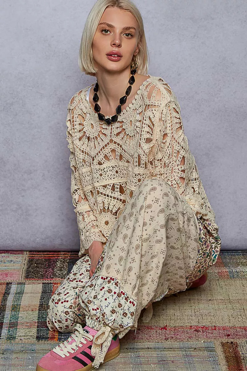 POL Round Neck Weave Knit Pattern Cropped Cover Up on Simply Obsessed