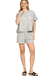 ZENANA Halo Snow Washed Boxy Top & Shorts Set on Simply Obsessed