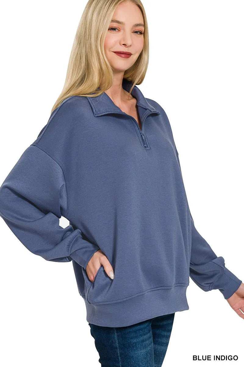 ZENANA Scuba Quarter-Zip Sweatshirt on Simply Obsessed