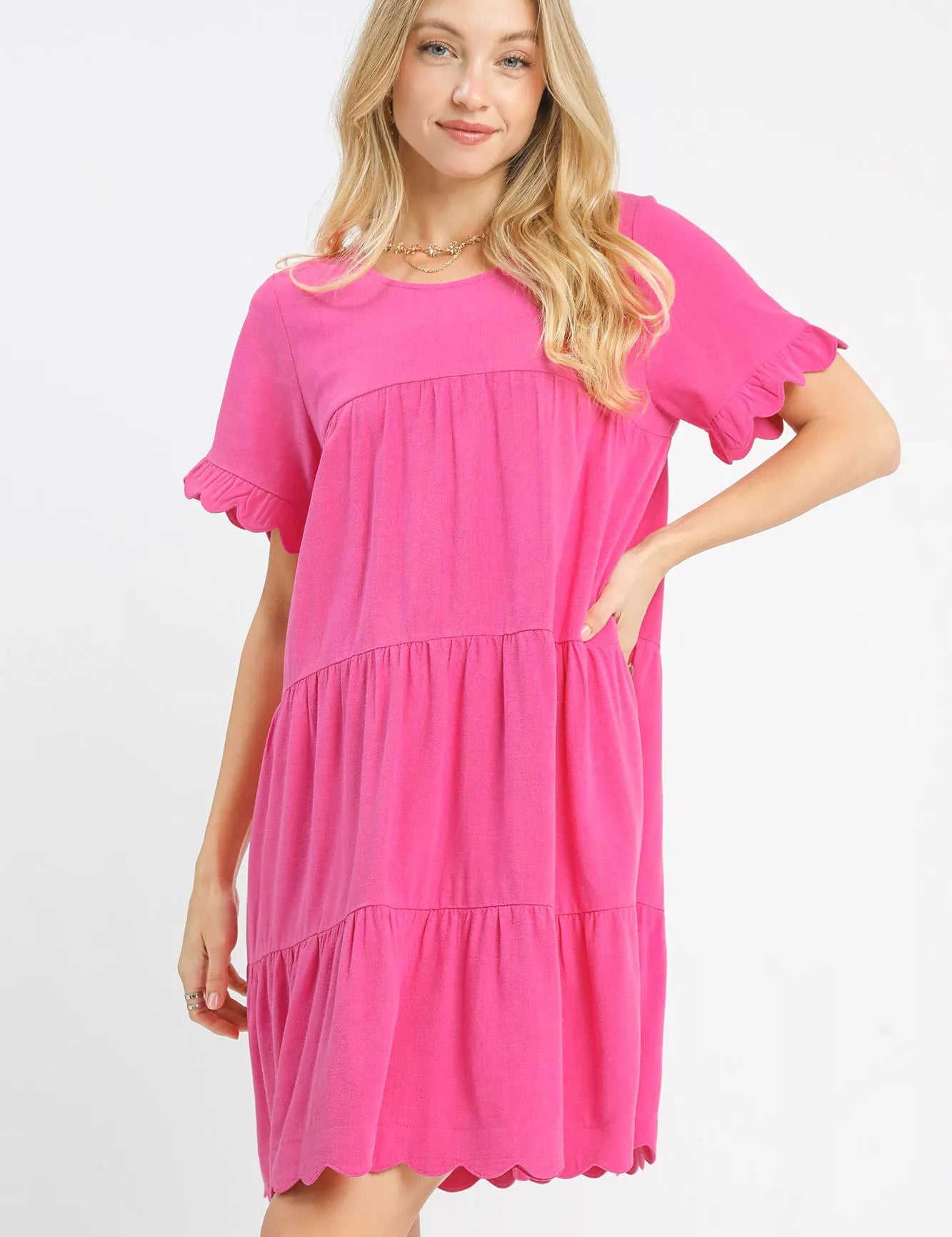 UMGEE Linen Tiered Babydoll Dress with Ruffle Sleeves on Simply Obsessed