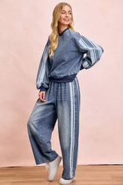 BIBI Washed Denim Lace Contrast Sided Sweatshirt **FALL DEBUT SALE** on Simply Obsessed