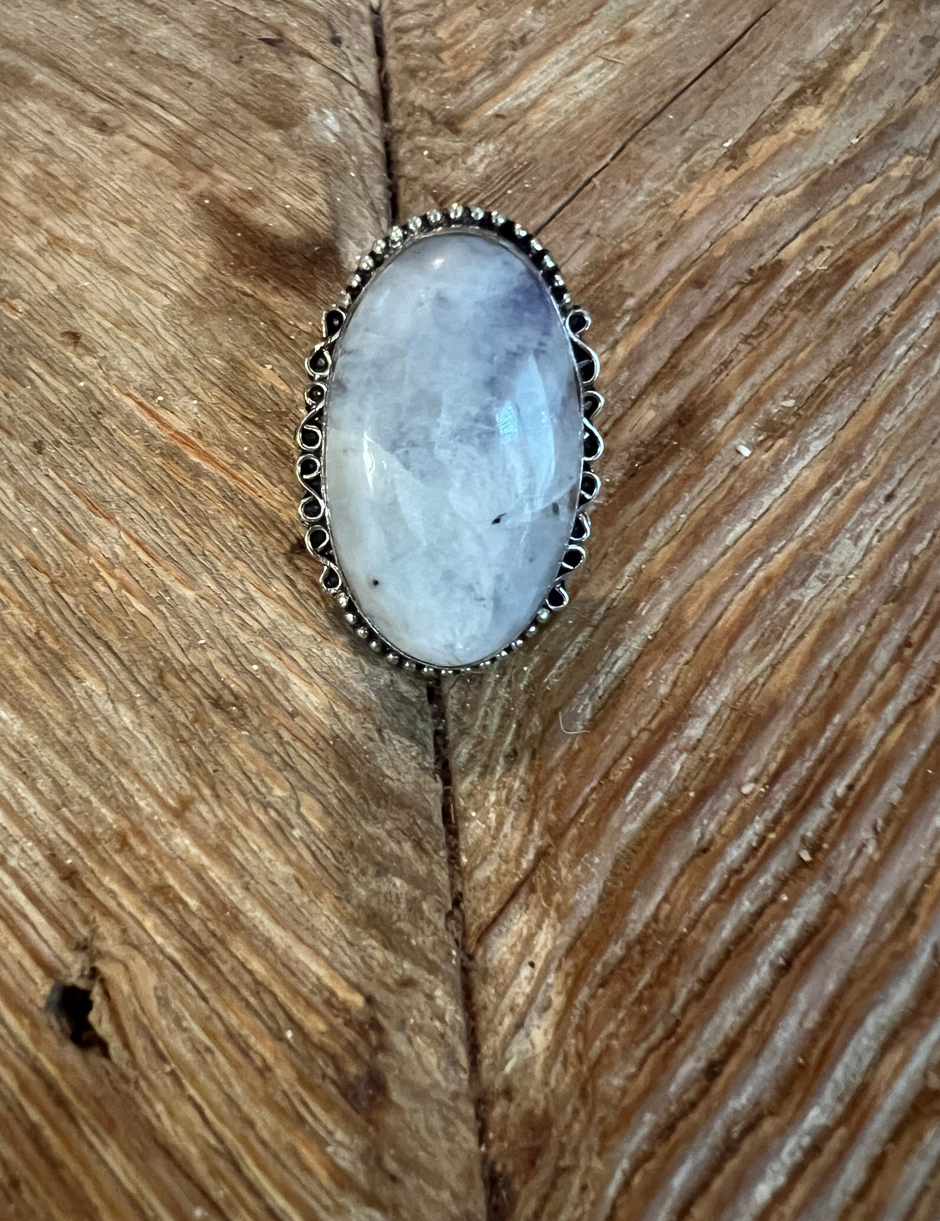 #6 One of a Kind Rainbow Moonstone Turkish Silver Ring (Size 8) on Simply Obsessed