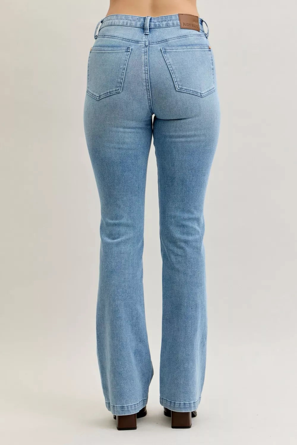 Judy Blue Full Size Mid Rise Bootcut Jeans with Contrast Wash & Front Patch Pockets Plus Size on Simply Obsessed