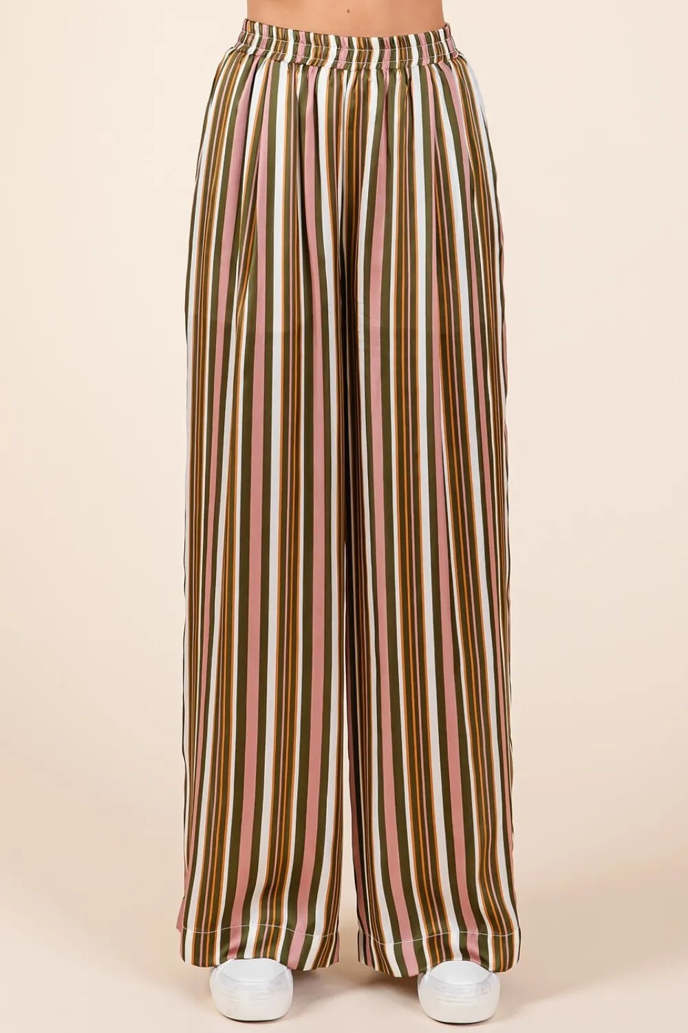 MITTOSHOP Striped Satin Elastic Waist Wide Leg Pants **FALL DEBUT SALE** on Simply Obsessed