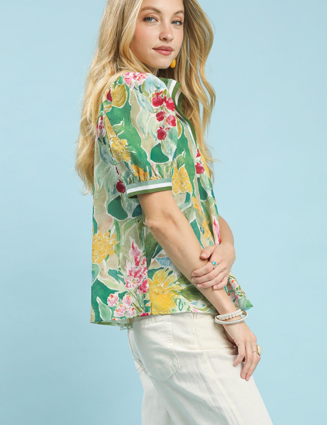 UMGEE Jacquard Bloomscape Print Top on Simply Obsessed
