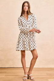 BIBI Polka Dot Corduroy Collared V Neck Dress on Simply Obsessed