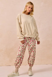 BIBI Floral Printed Twill Drawstring Pants With Elastic Band on Simply Obsessed