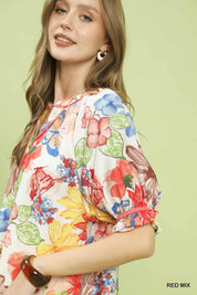 UMGEE Watercolor Floral Print Top with High-Low Hem on Simply Obsessed