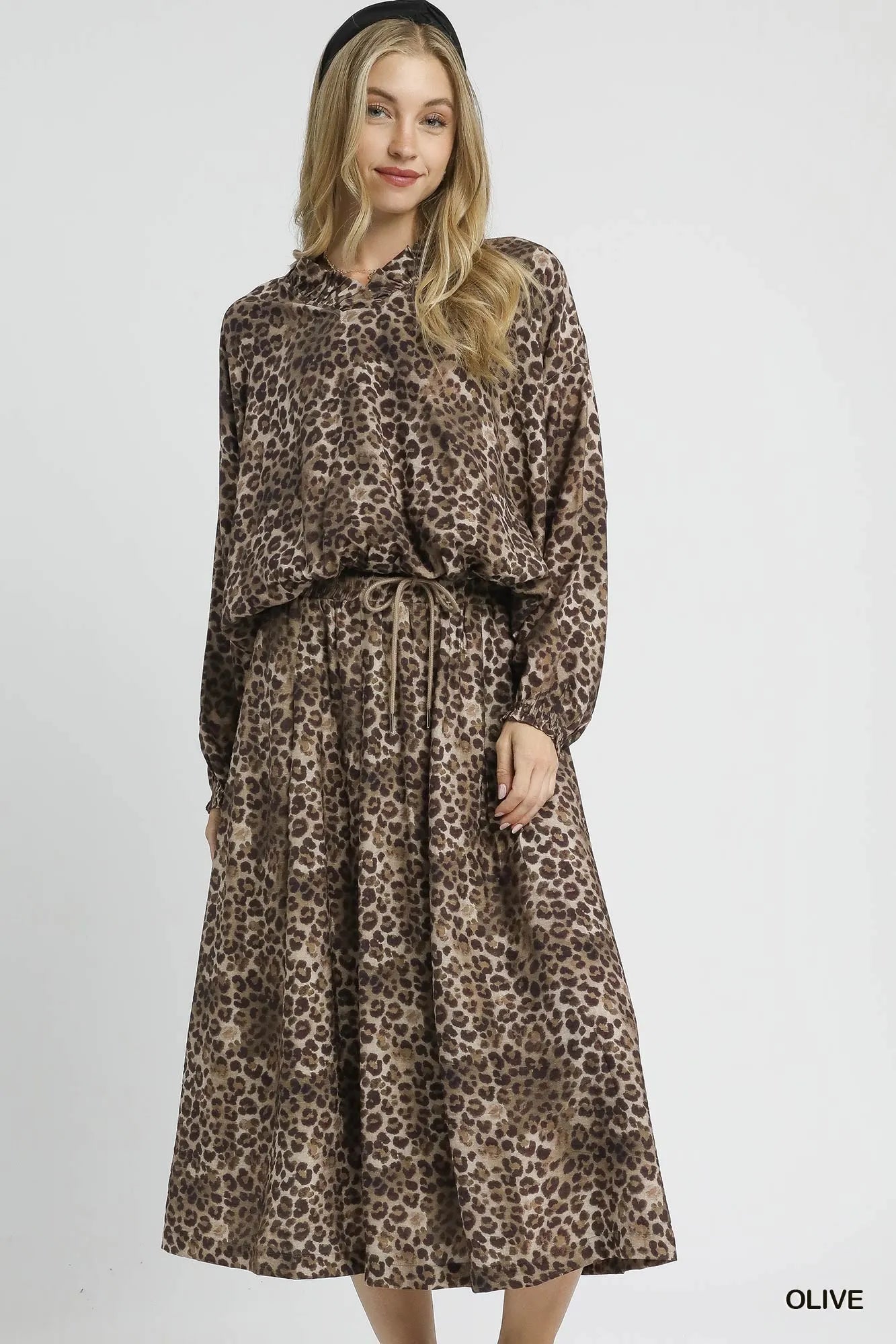 Umgee Drawstring Leopard Midi Skirt on Simply Obsessed