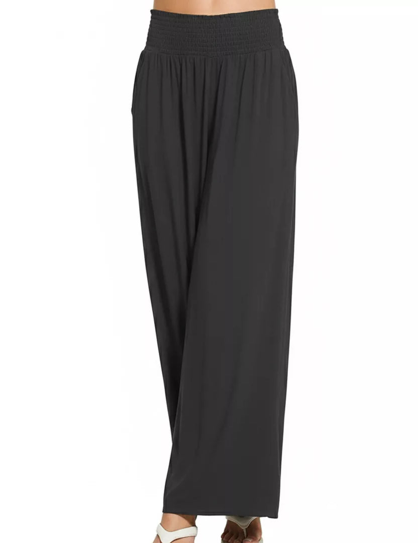 ZENANA Smocked Waistband Wide Leg Lounge Pants on Simply Obsessed