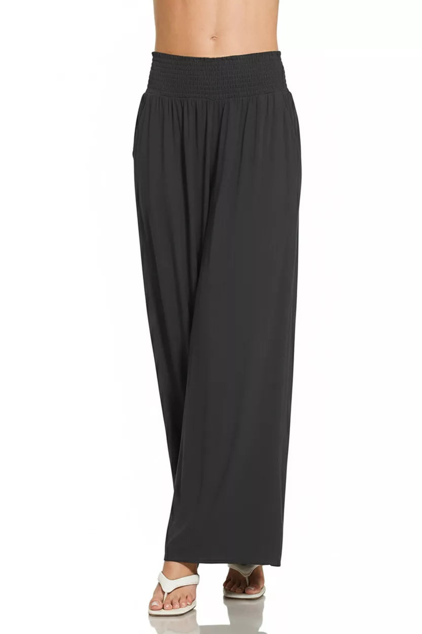 ZENANA Smocked Waistband Wide Leg Lounge Pants on Simply Obsessed