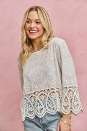 SO ME Floral Embroidered Crochet Lace Trimmed Top **DOORBUSTER** on Simply Obsessed