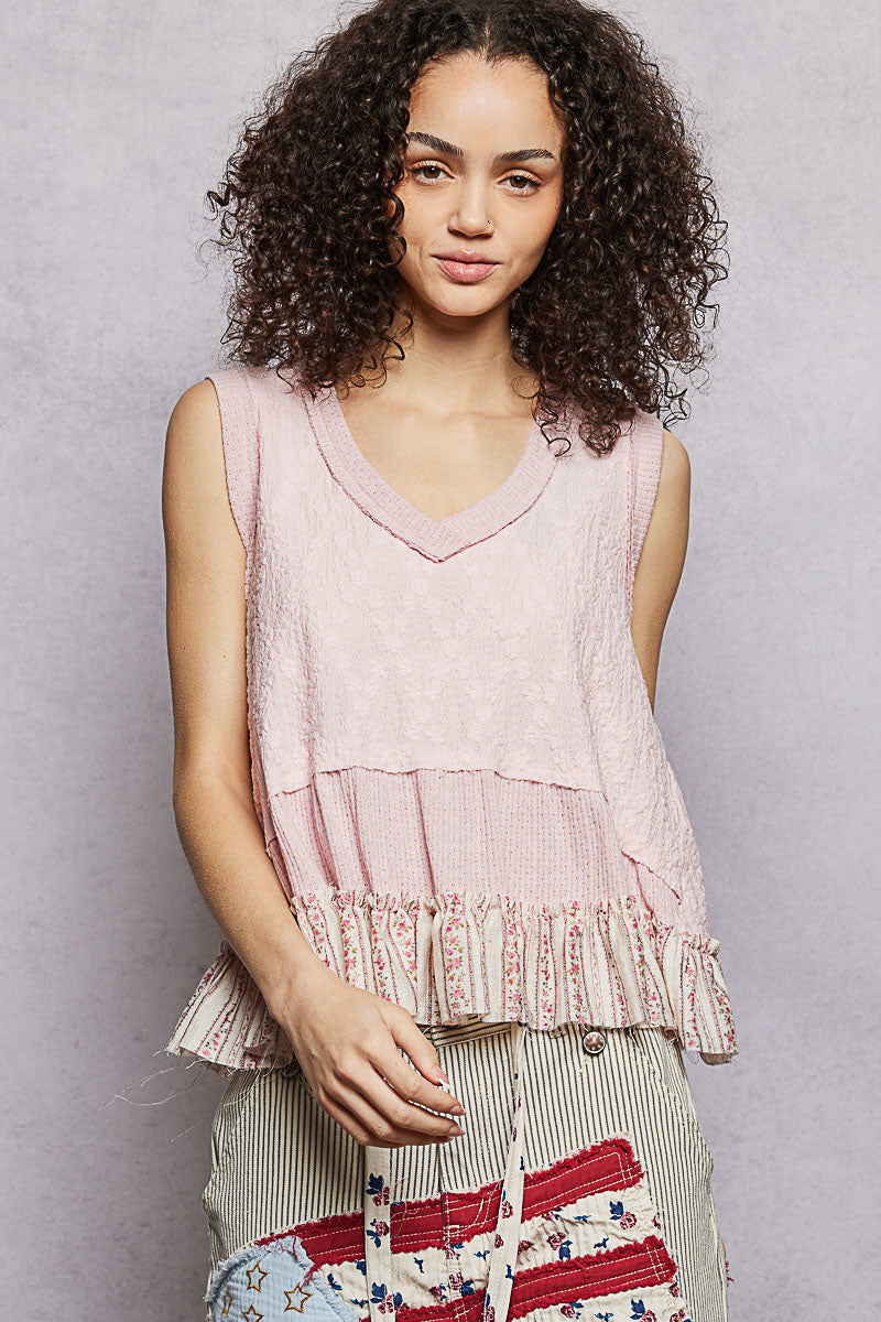 POL Floral Print V-Neck Textured Tank on Simply Obsessed