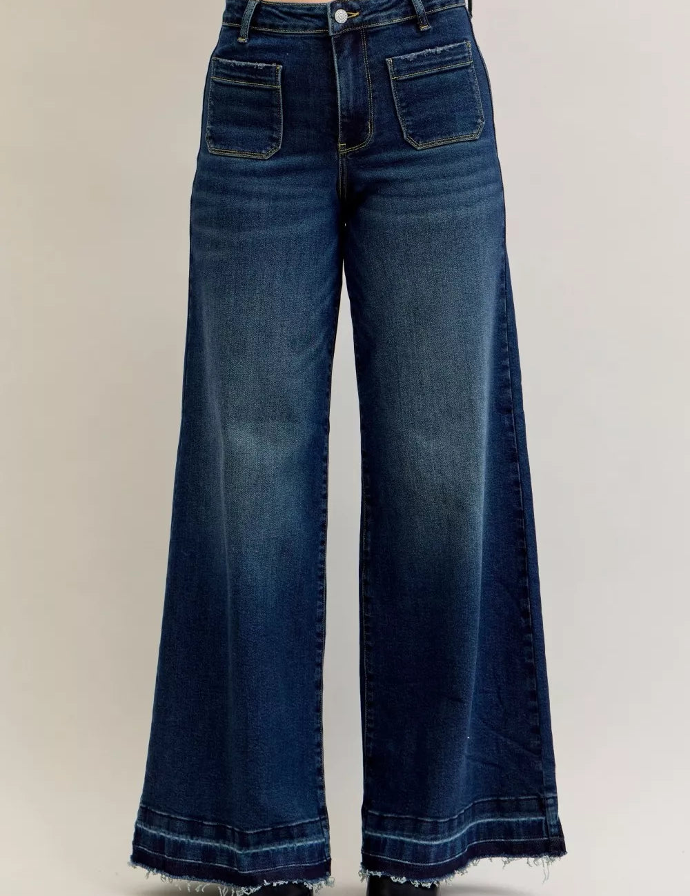 JUDY BLUE High Waist Palazzo Jeans with Front Patch Pockets on Simply Obsessed
