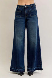 JUDY BLUE High Waist Palazzo Jeans with Front Patch Pockets on Simply Obsessed