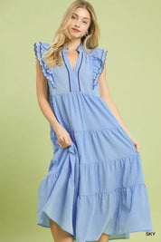 UMGEE Seersucker Ruffle Sleeve Tiered Midi Dress **DEBUT SALE** on Simply Obsessed