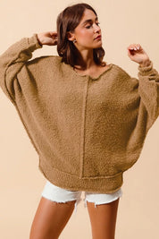 SO ME Loose Fit Exposed Seam Slouchy Boucle Sweater on Simply Obsessed