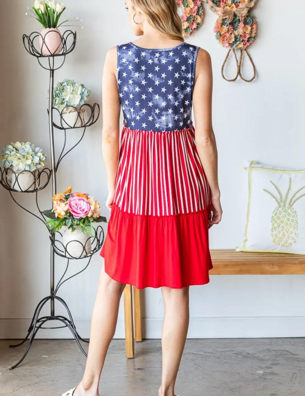 HEIMISH Full Size US Flag Theme Contrast Tank Dress on Simply Obsessed