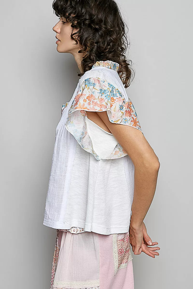 POL V-Neck Floral Ruffle Sleeve Blouse on Simply Obsessed