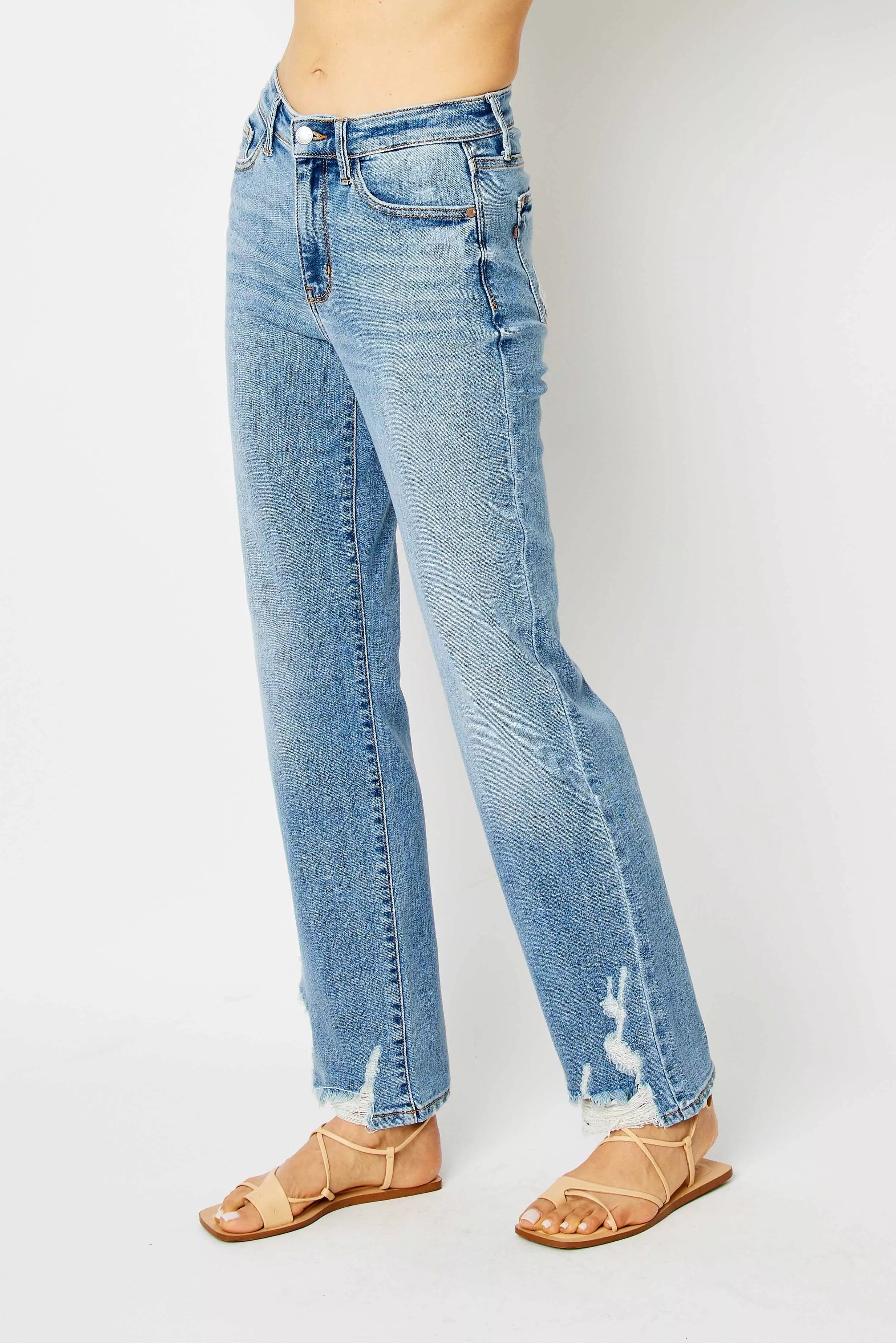 Judy Blue Full Size High Waist Straight Jeans with Heavy Destroy Plus Size on Simply Obsessed