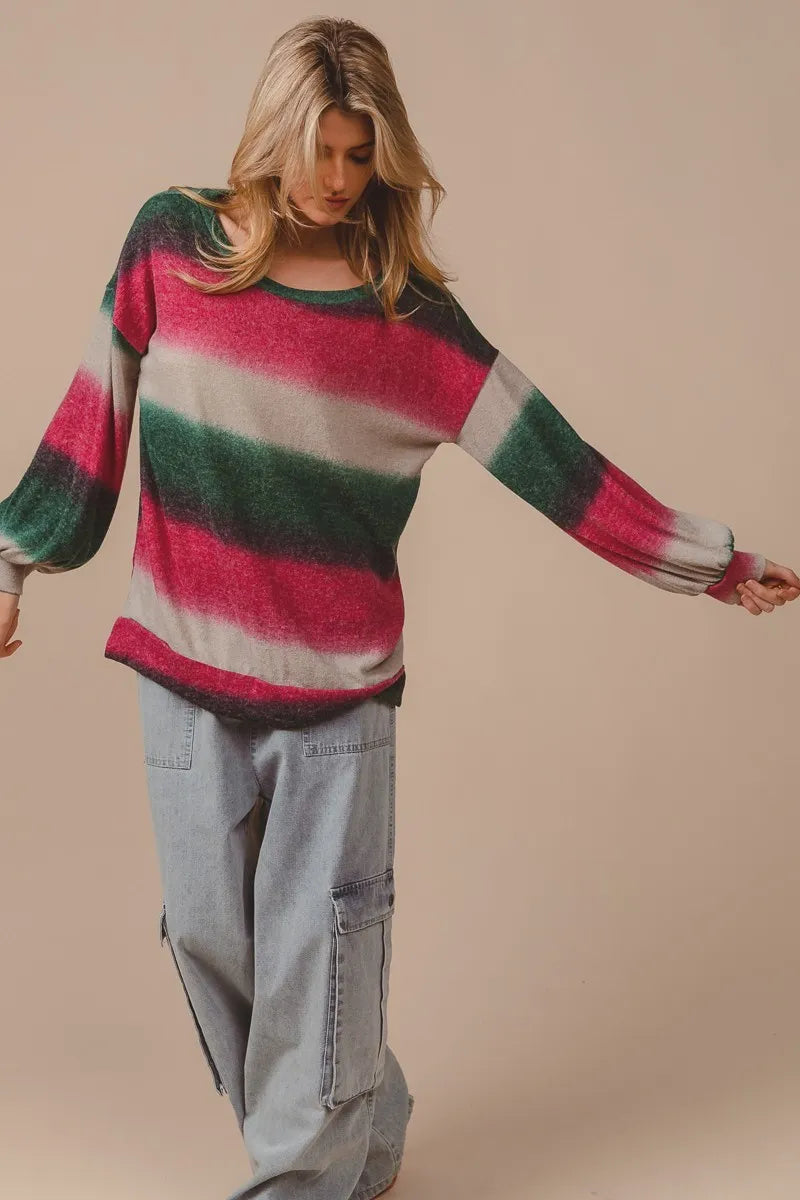 BiBi Striped Gradation Print Knit Top on Simply Obsessed