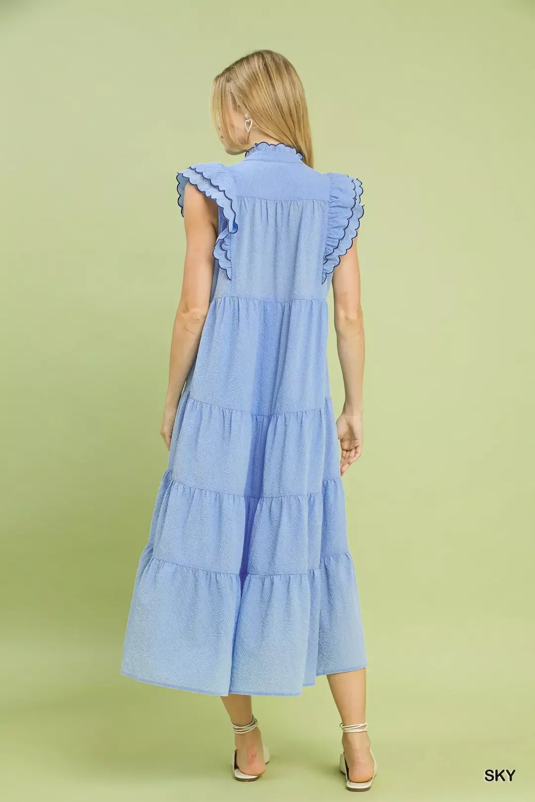 UMGEE Seersucker Ruffle Sleeve Tiered Midi Dress **DEBUT SALE** on Simply Obsessed