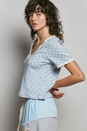 POL Floral V-Neck Short Sleeve Rib T-Shirt on Simply Obsessed
