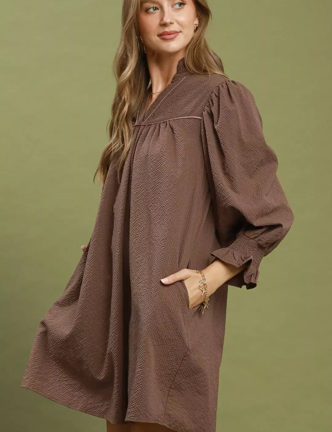 UMGEE Textured Puff Sleeve Mini Dress **DOORBUSTER** on Simply Obsessed