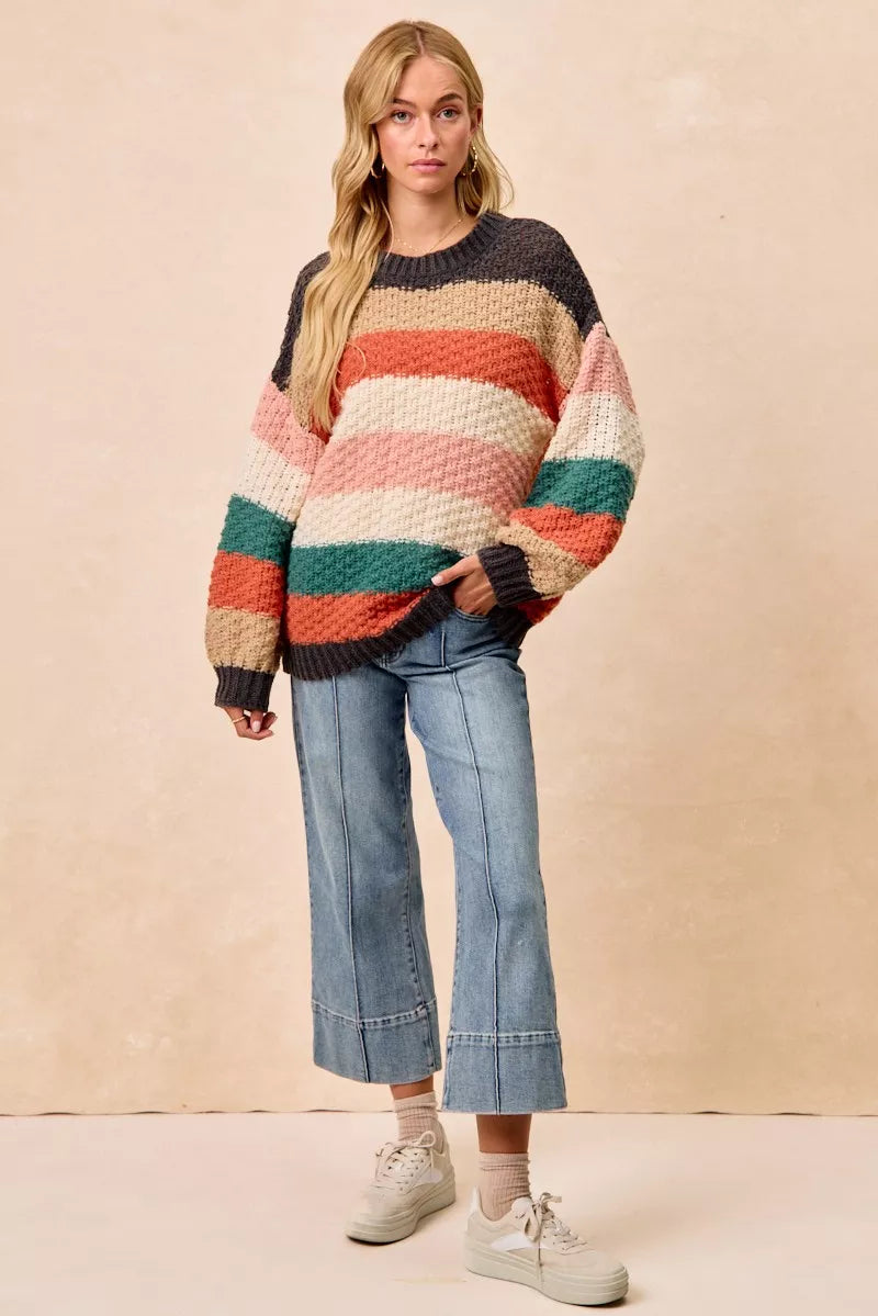 BiBi Stripes Color Block Chunky Sweater on Simply Obsessed