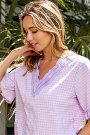 BiBi V-Neck Short Sleeve Blouse on Simply Obsessed