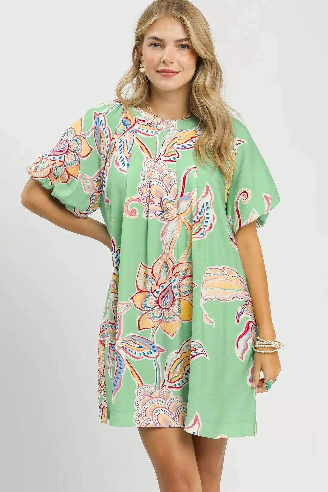 UMGEE Boho Floral Print Mini Dress with Pockets. **DEBUT SALE** SAGE / S