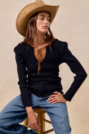 BiBi Ribbed Contrast Front Tied Top with Shrried on Simply Obsessed
