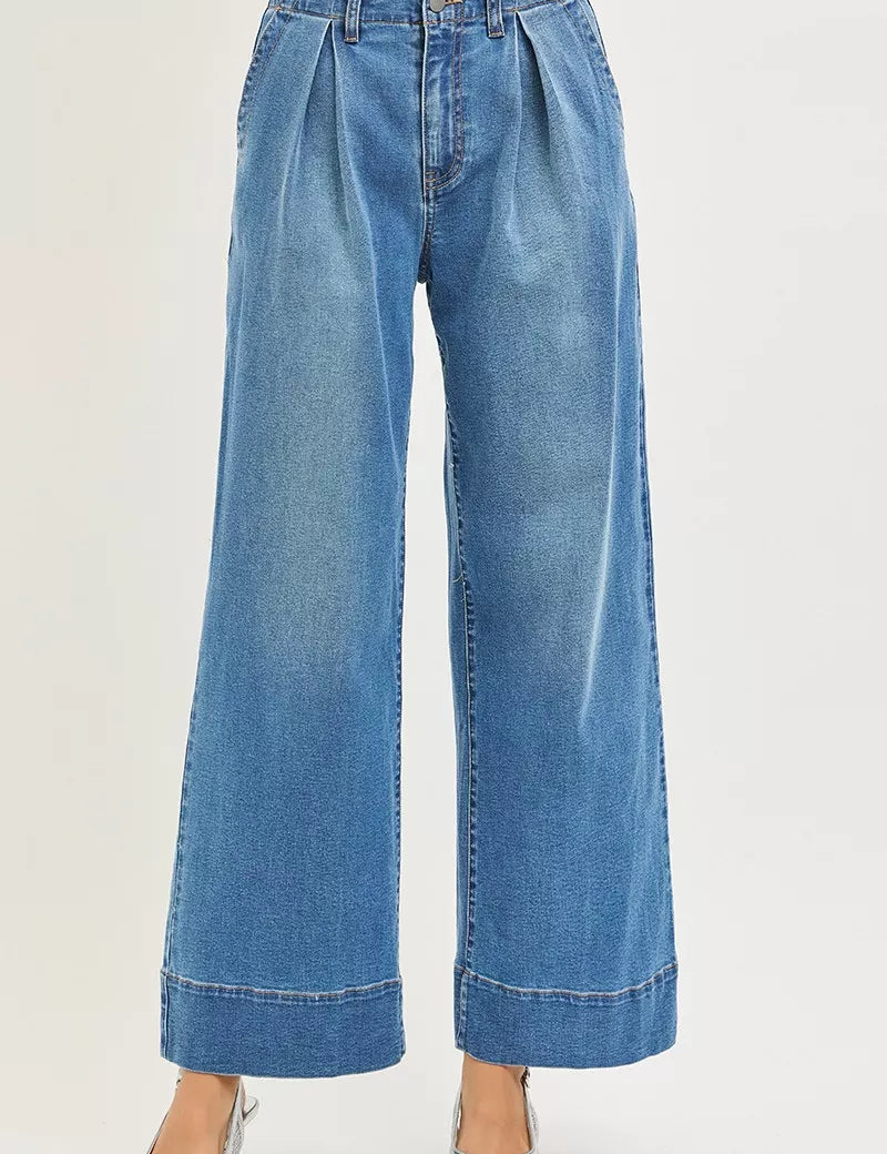 RISEN Slouchy Wide Leg Jeans With Pleats on Simply Obsessed