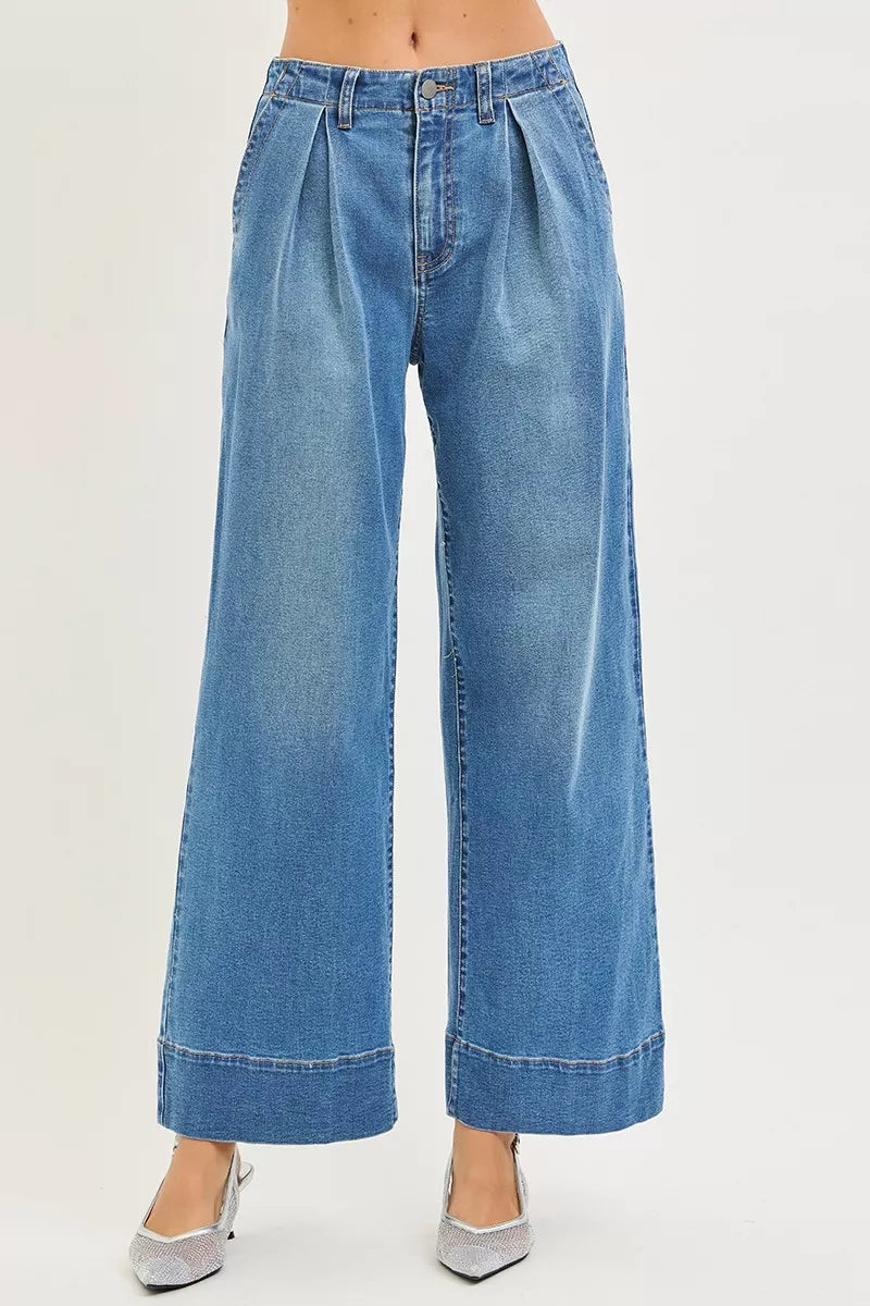 RISEN Slouchy Wide Leg Jeans With Pleats on Simply Obsessed