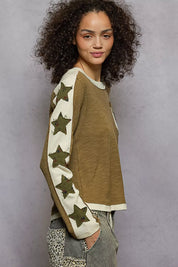 POL Round Neck Long Sleever T-Shirt with Star Patch on Simply Obsessed