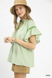 UMGEE Gingham Lace Trim Top on Simply Obsessed