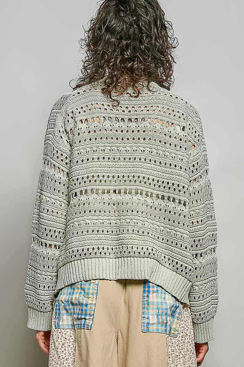 POL Open-Knit Floral Button Cardigan on Simply Obsessed