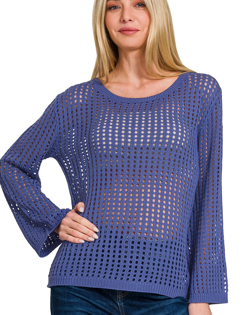 ZENANA Hollow Out Long Sleeve Sweater on Simply Obsessed