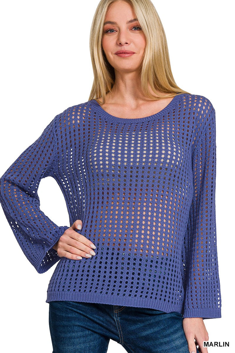 ZENANA Hollow Out Long Sleeve Sweater on Simply Obsessed