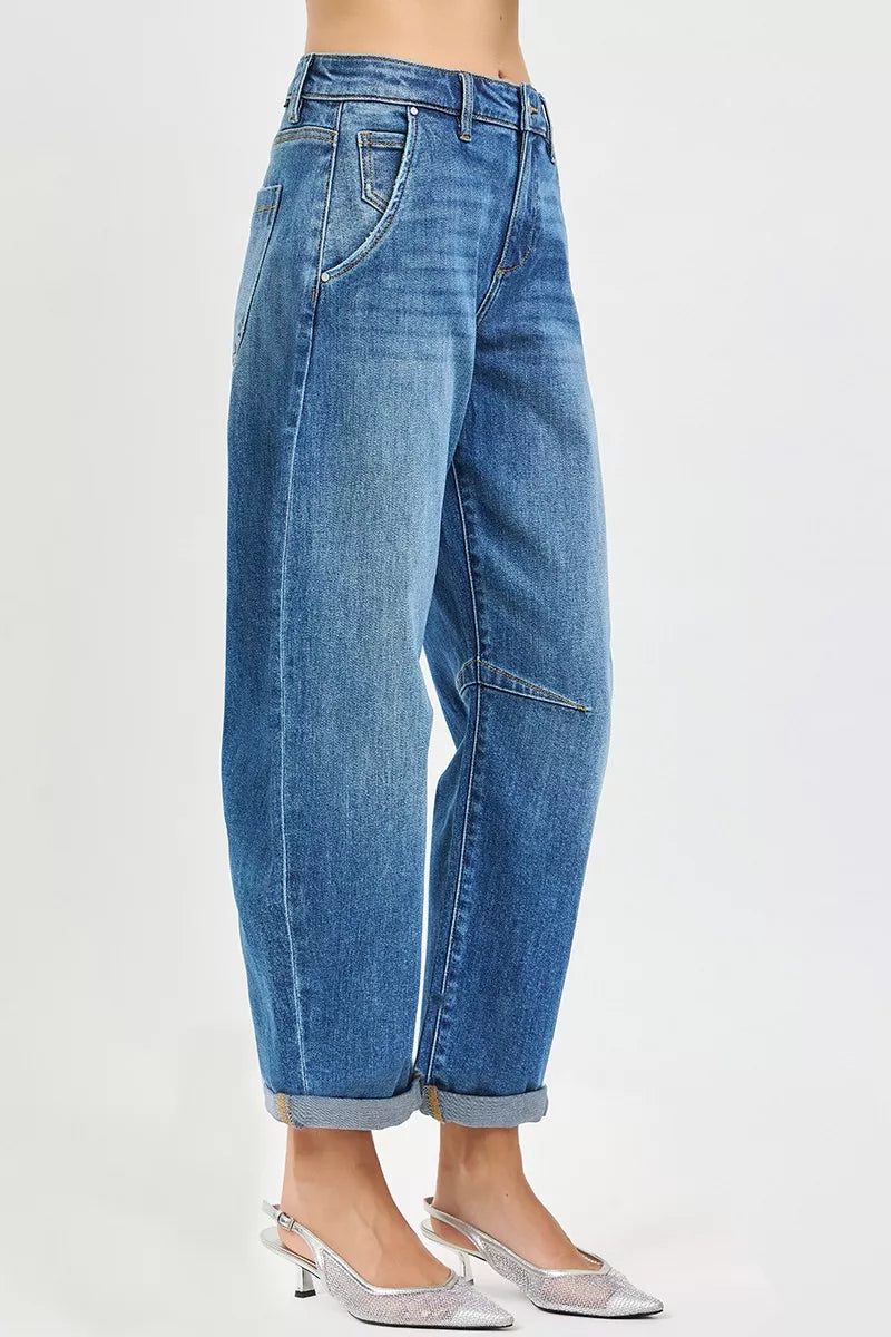 RISEN Slouchy Cropped Barrel Jeans With Cuffed Hem on Simply Obsessed