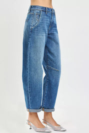 RISEN Slouchy Cropped Barrel Jeans With Cuffed Hem on Simply Obsessed