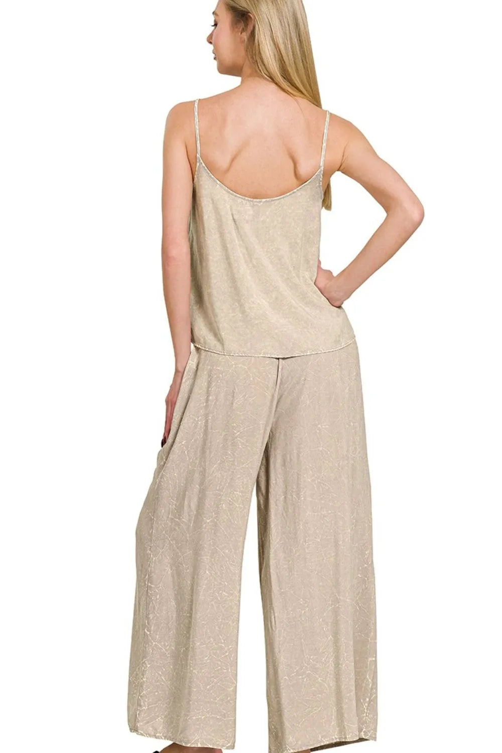 ZENANA Woven Acid Crinkle Washed Cami & Pants 2 Piece Set on Simply Obsessed