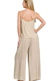 ZENANA Woven Acid Crinkle Washed Cami & Pants 2 Piece Set on Simply Obsessed