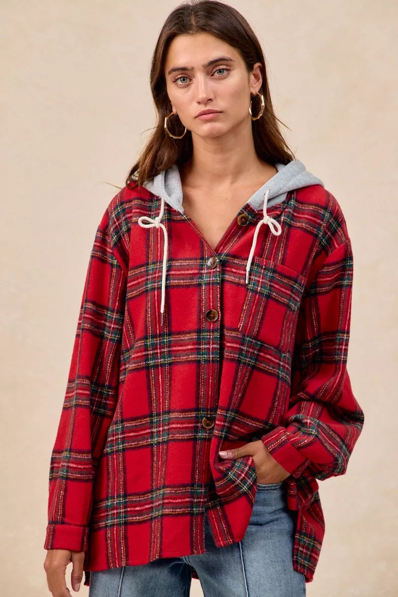 BIBI Brushed Plaid Hooded Jacket on Simply Obsessed