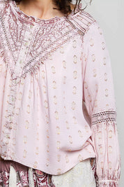 POL Mixed-Pattern Lace Detail Blouse on Simply Obsessed