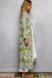 POL Scalloped Edge Open Front Crochet Cardigan with Colorful Stripe Pattern on Simply Obsessed