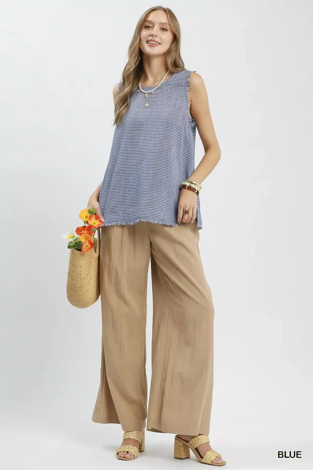UMGEE Stripe Fringe Trim Sleeveless Top on Simply Obsessed