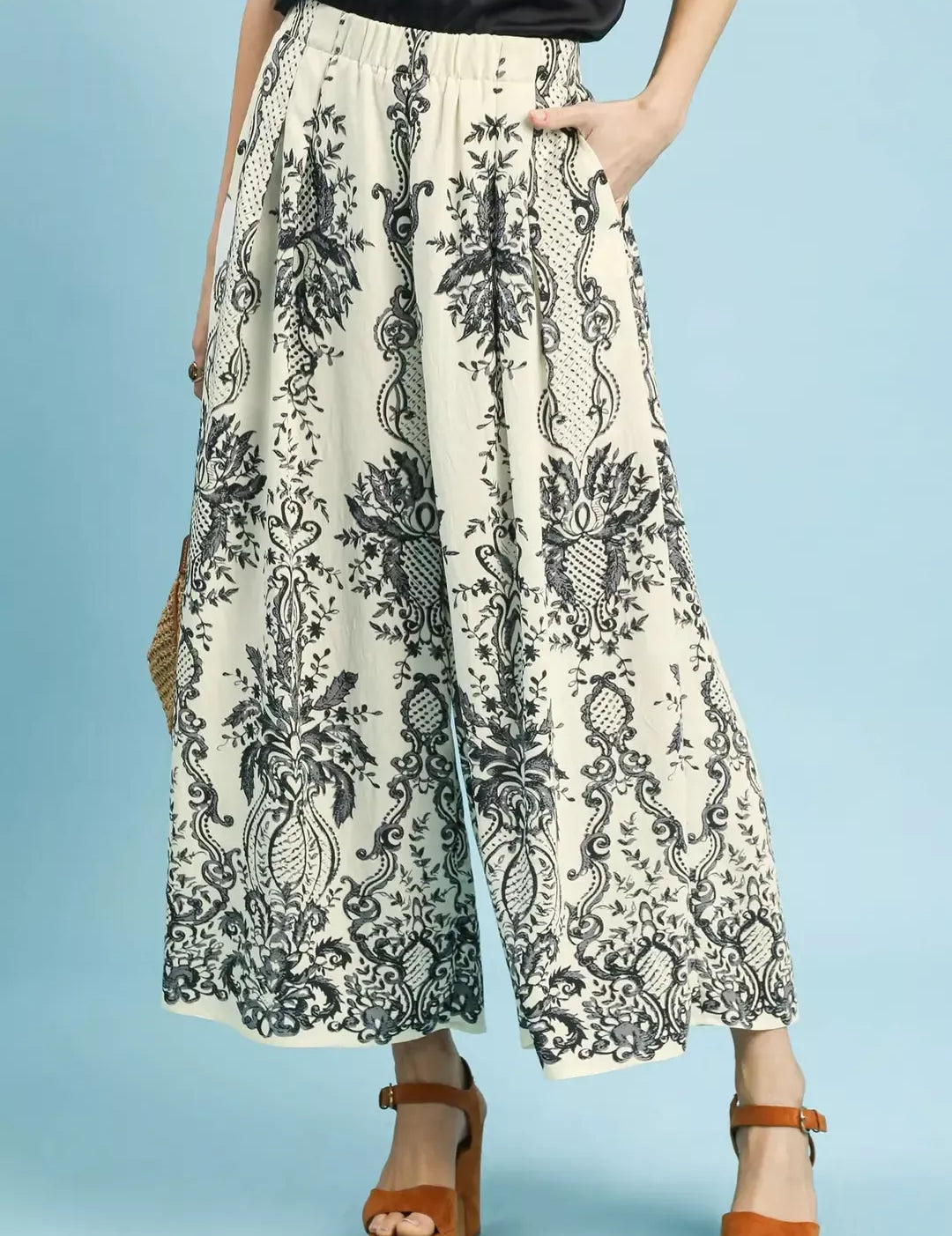 UMGEE Border Print Wide Leg Pants on Simply Obsessed